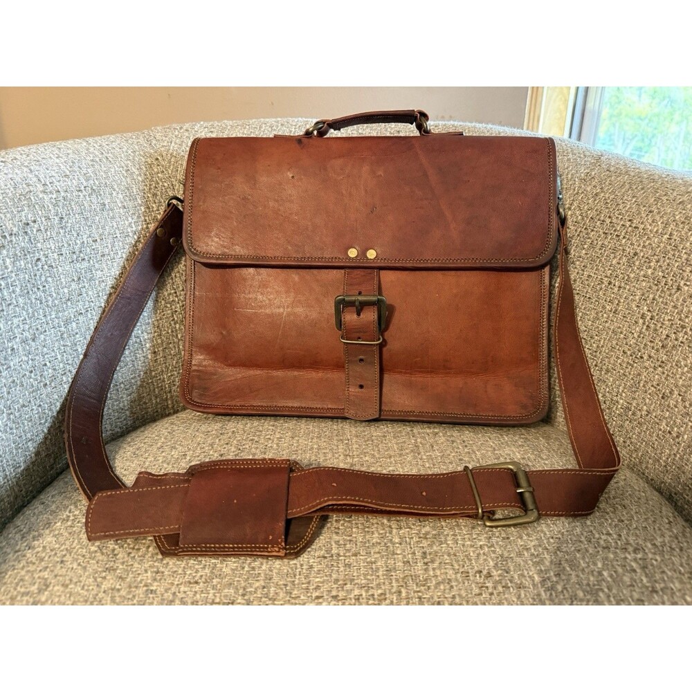 Trades of Hope Alden Brown Leather Messenger Bag 15” X 12”